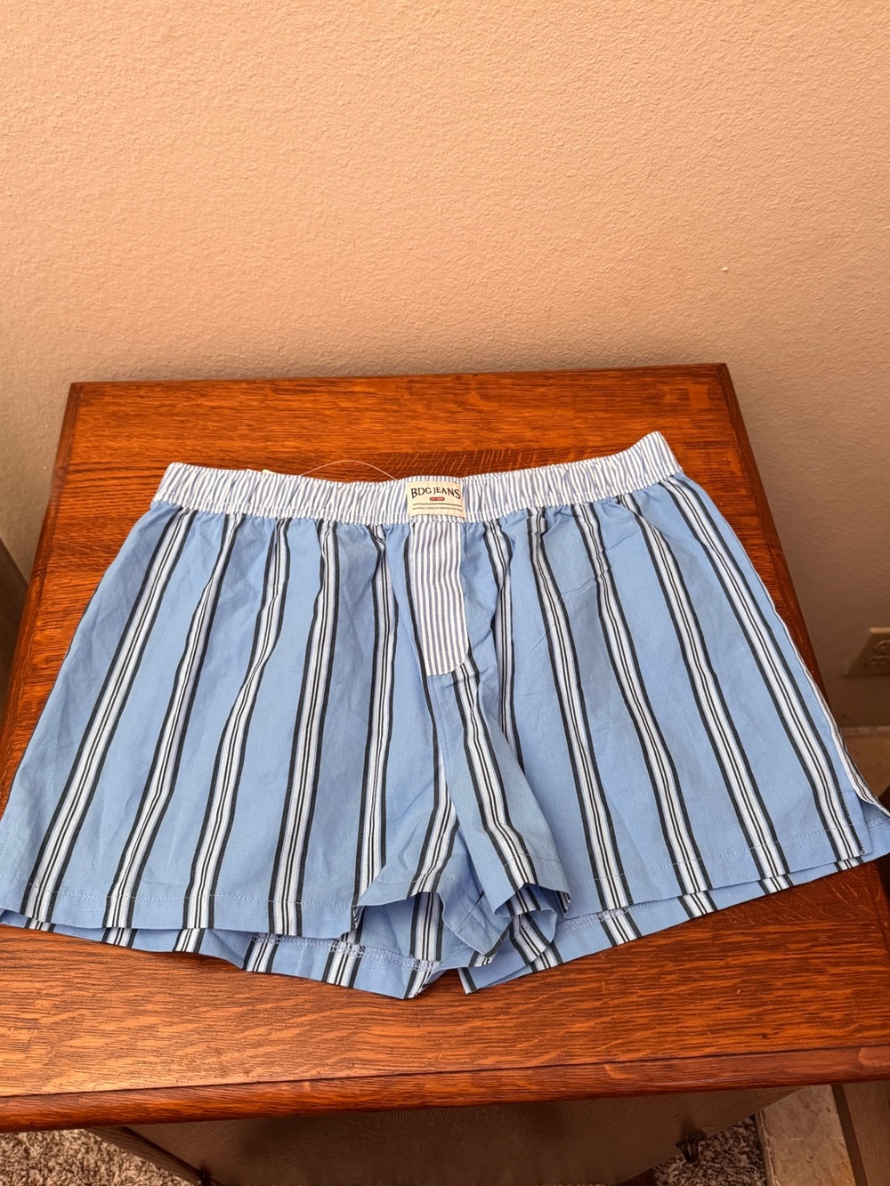BDG Blue and White Vertical Stripe Boxer Shorts - Picture 3 of 6
